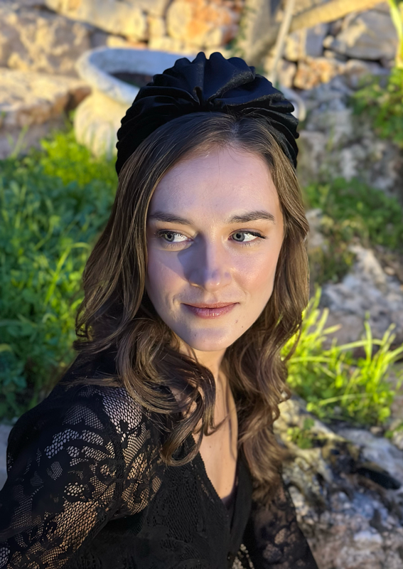 Wide Celine Headband, Black Velvet