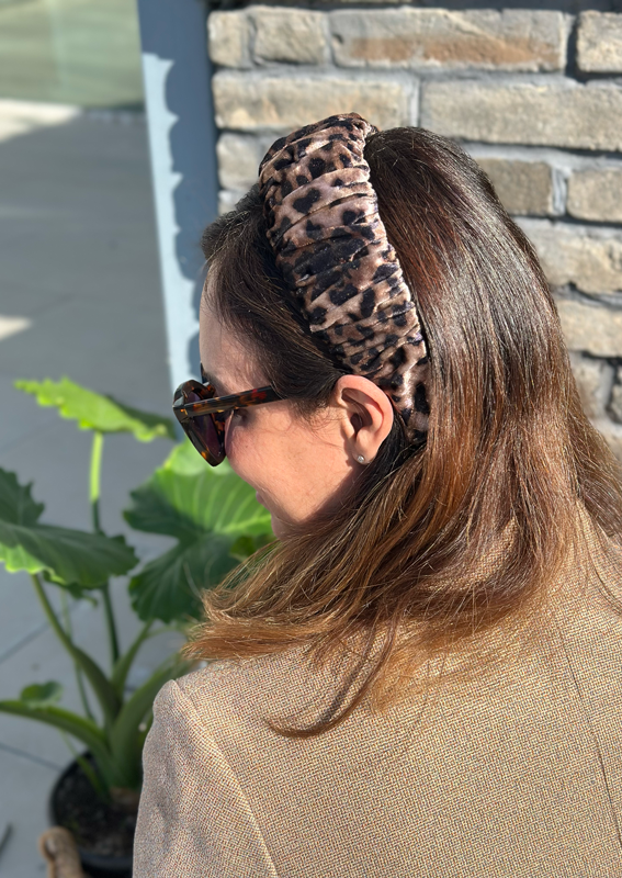 Mila Headband, Leopard Velvet