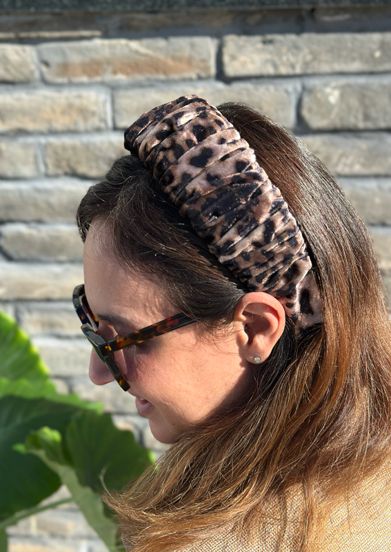 Mila Headband, Leopard Velvet