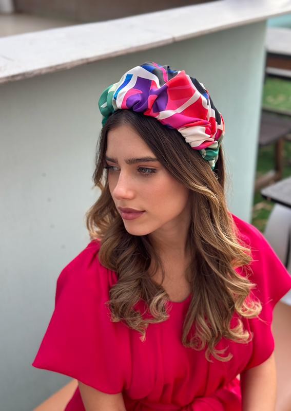 Wide Jan Headband, Patterned Fuchsia