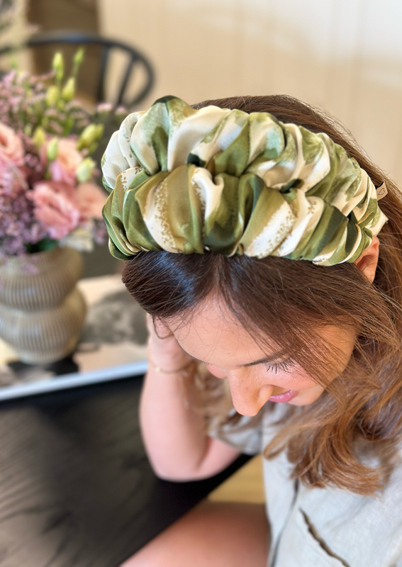 Wide Nemesis Headband, Green & Beige