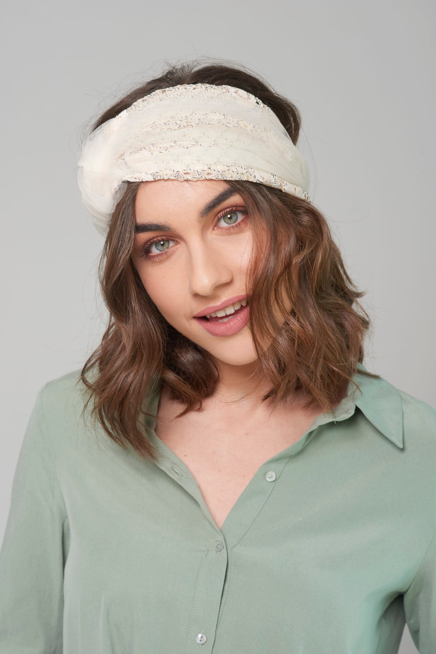 Tutu Tie-on-Side Headband, Nude Lace