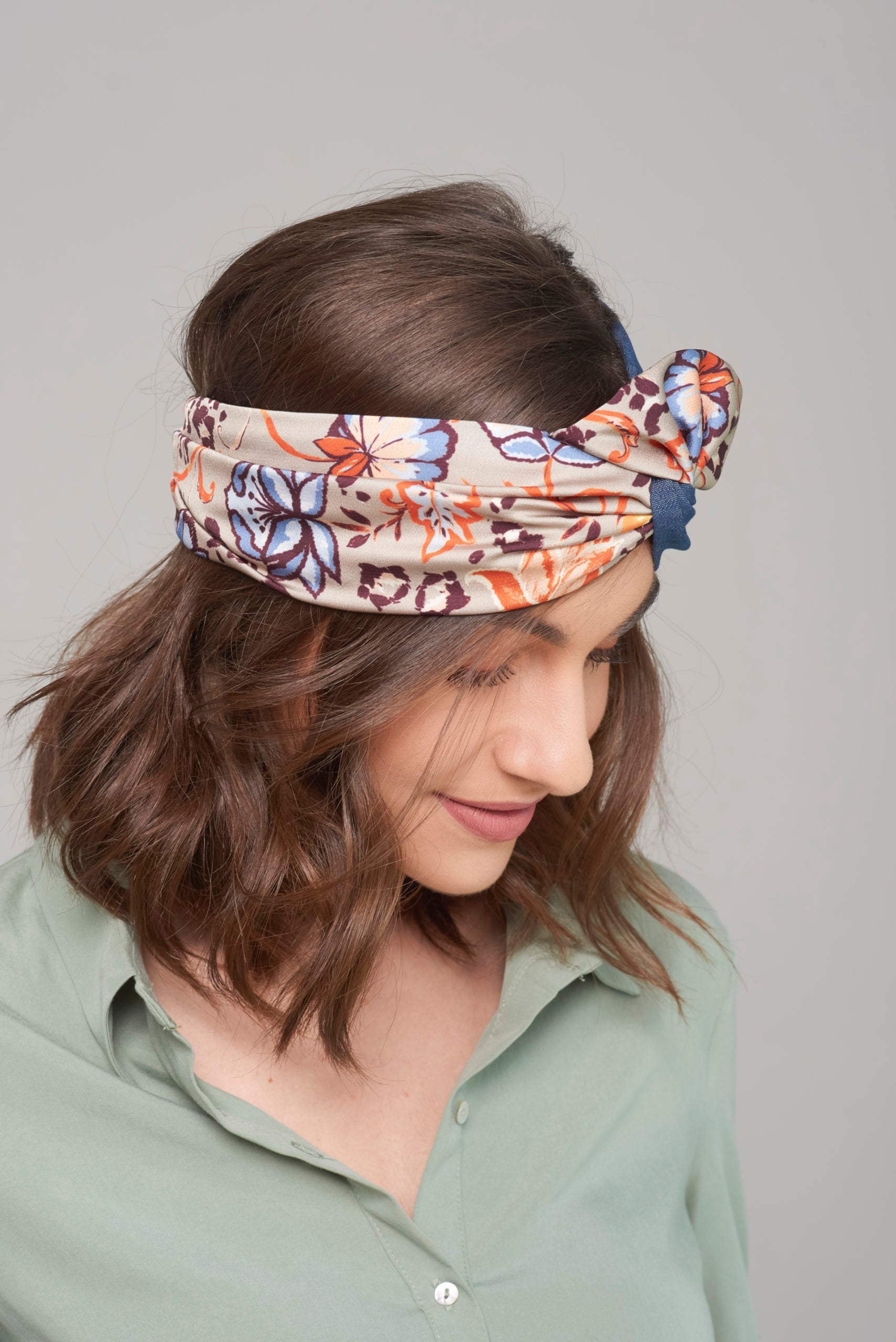 Velcro Lotus Headband, Denim Patterned Mix