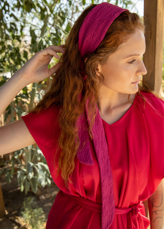 Yarden Tie-in-Back Headband with Ribbons, Pink
