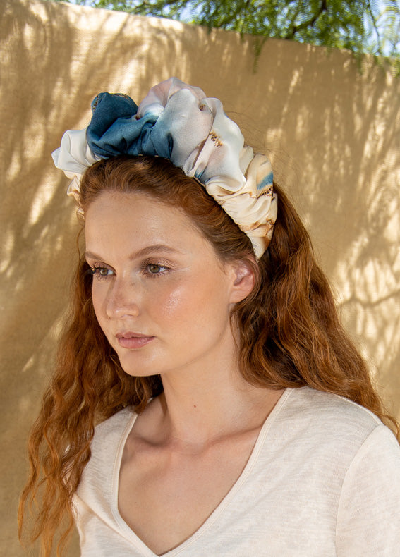 Wide Amur Headband, Blue & Brown