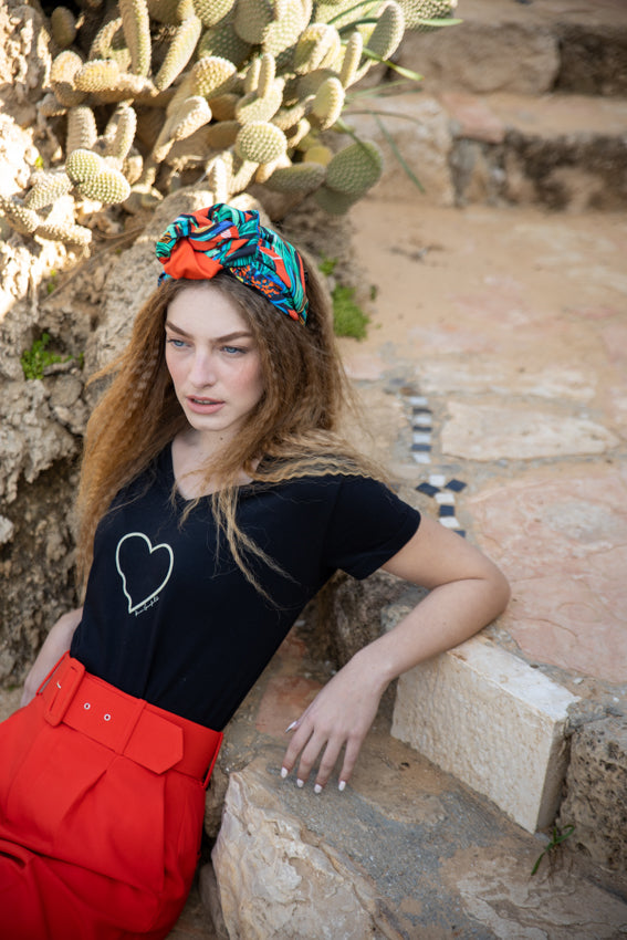 Wide Agatha Headband, Patterned Red