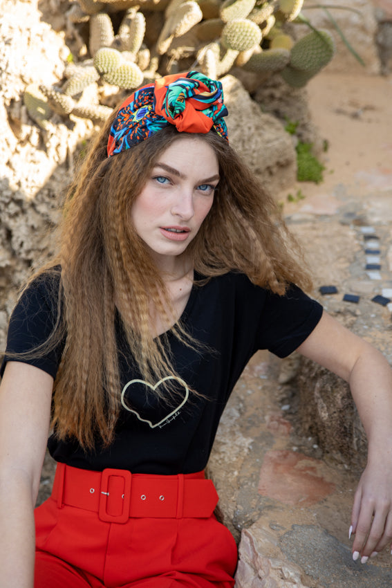 Wide Agatha Headband, Patterned Red