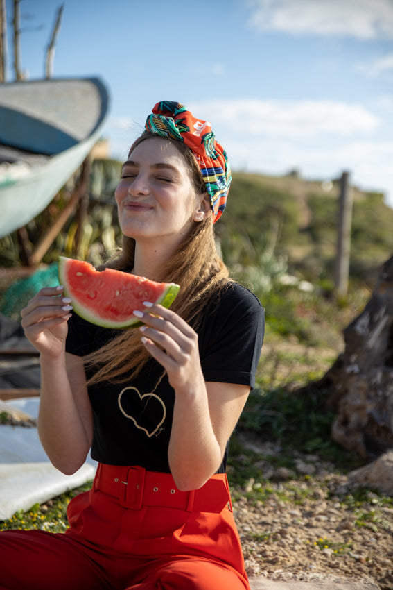Agatha Velcro Headband, Patterned Red