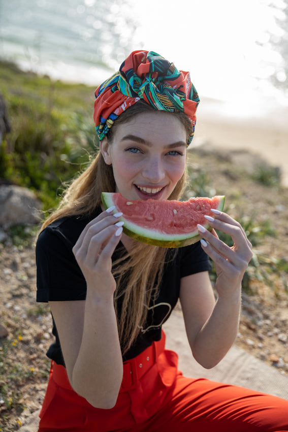 Agatha Velcro Headband, Patterned Red