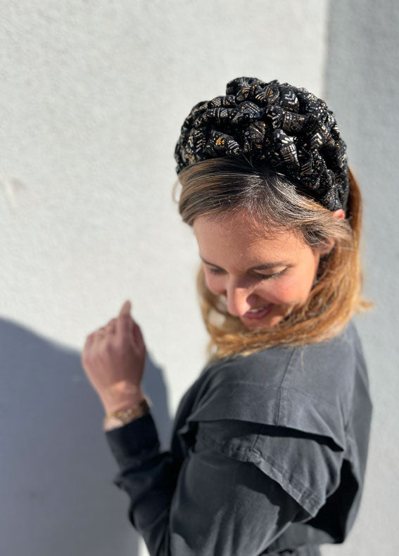 Wide Renee Headband, Black & Mixed Metals