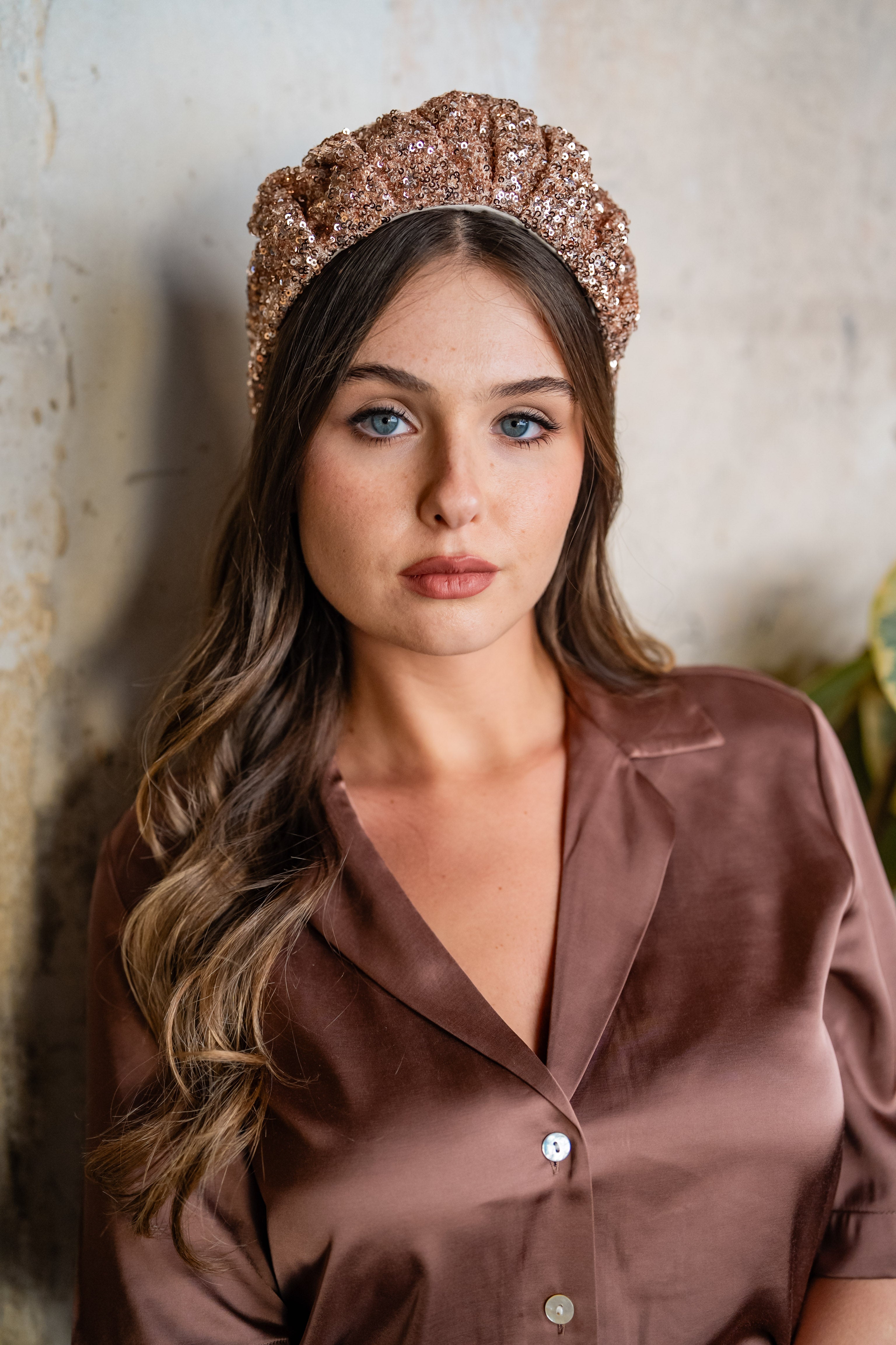 Cassia Wide Rose Gold Sequin Headband