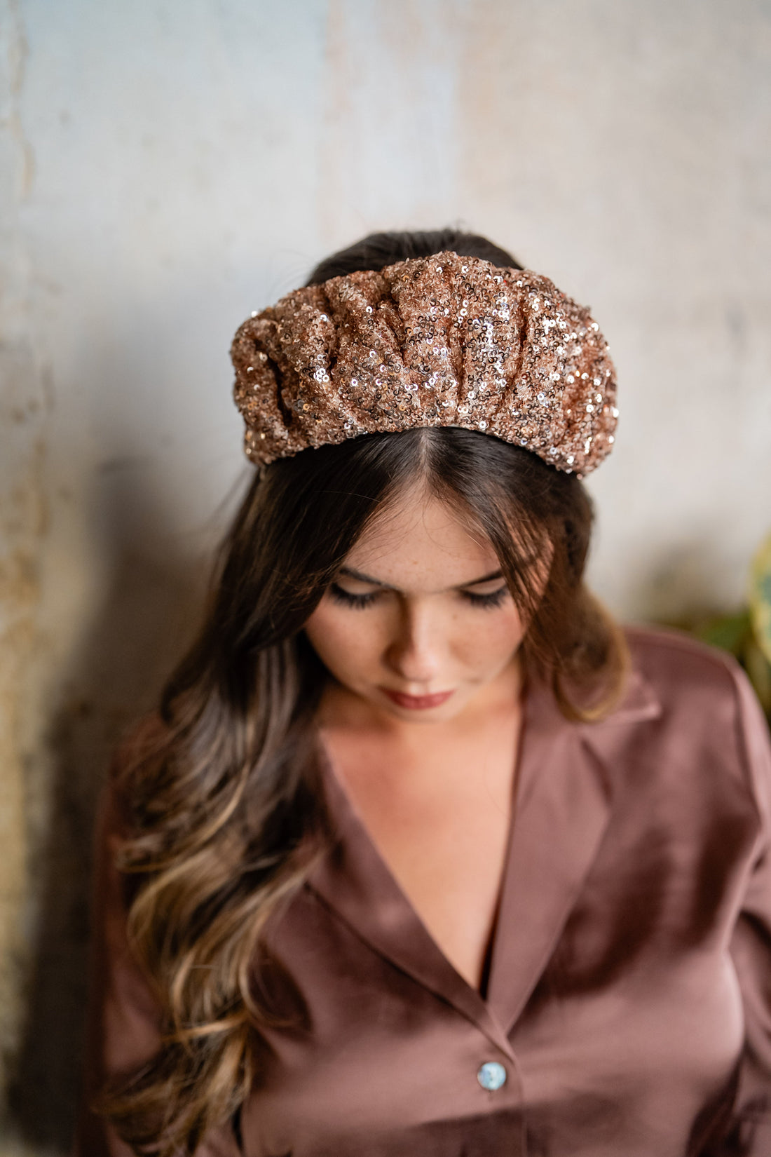 Cassia Wide Rose Gold Sequin Headband