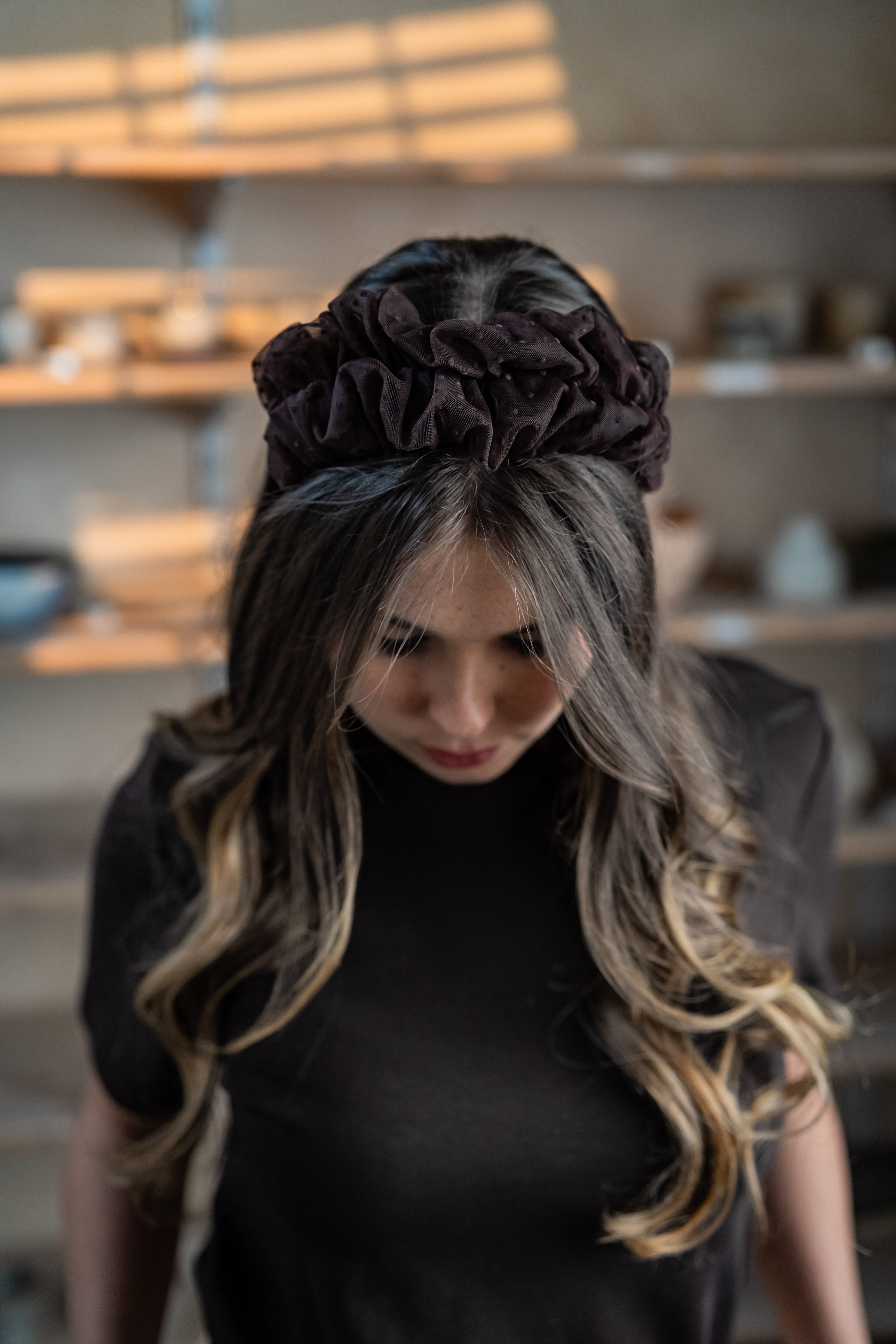 Renee Narrow Brown Polka Dot Headband