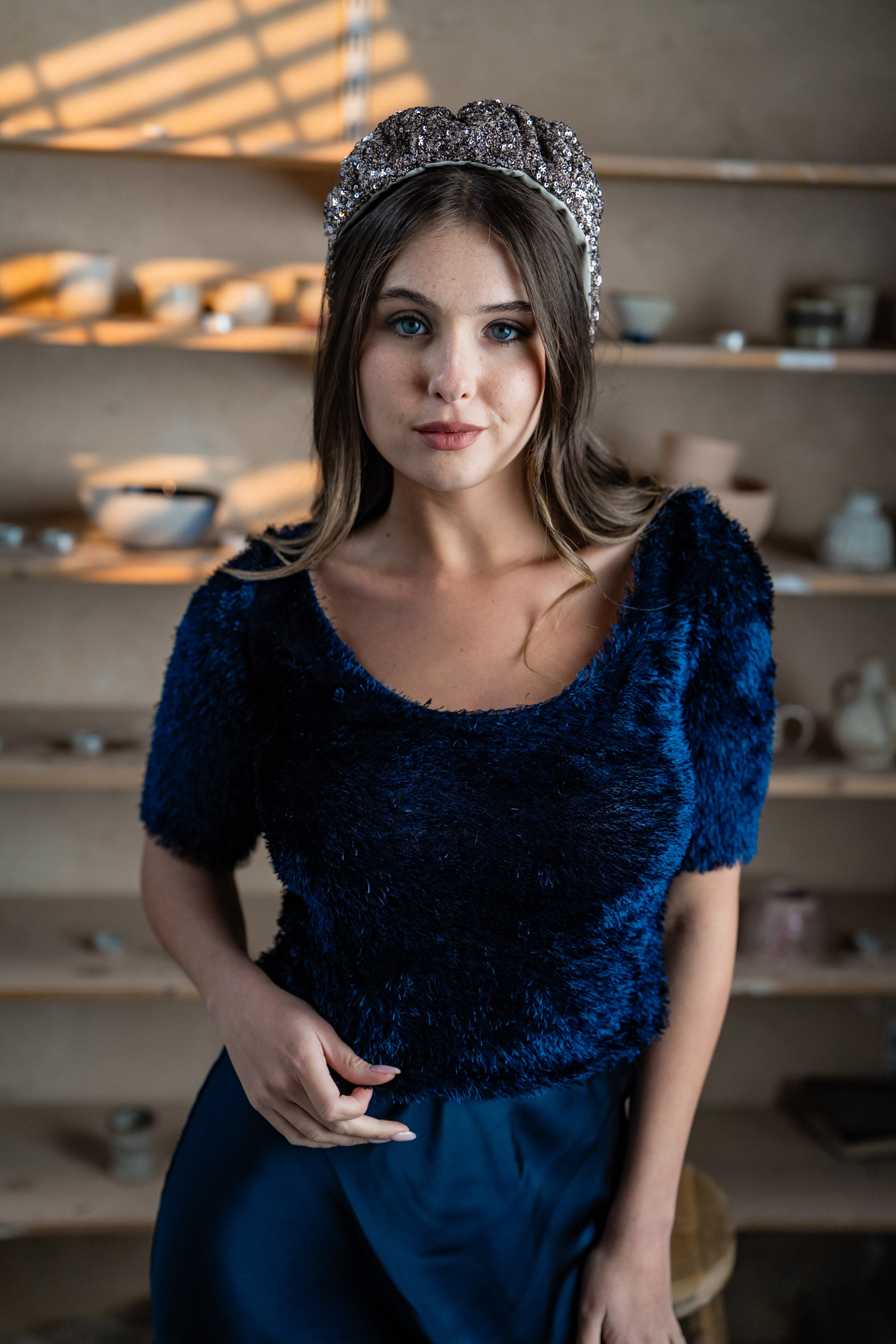 Cassia Narrow Silver Lilac Sequin Headband