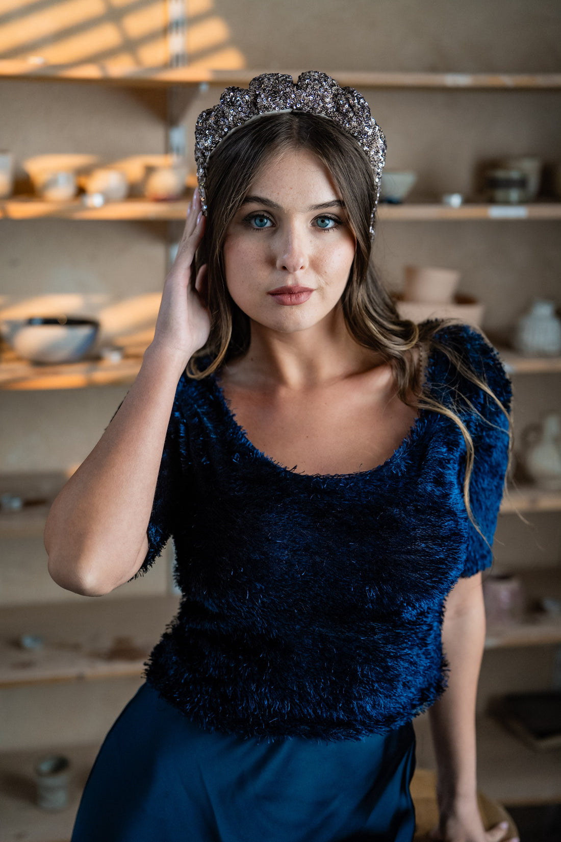 Cassia Medium Silver-Lilac Sequin Headband