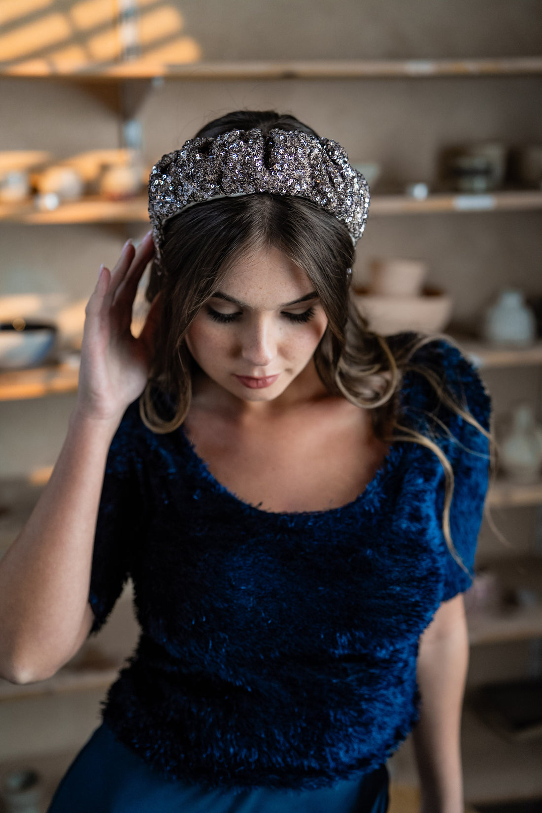 Cassia Narrow Silver Lilac Sequin Headband