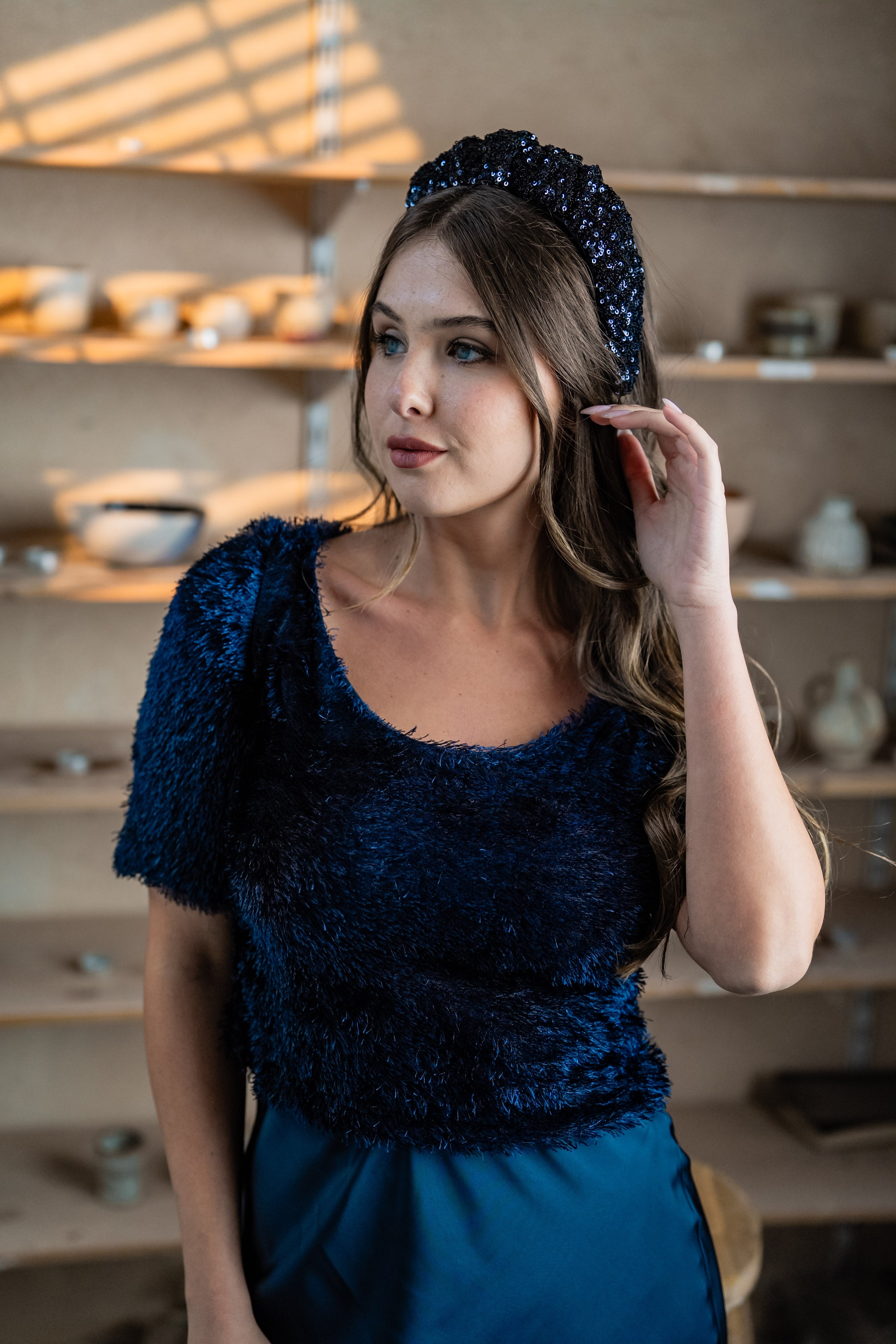 Cassia Narrow Blue Sequin Headband
