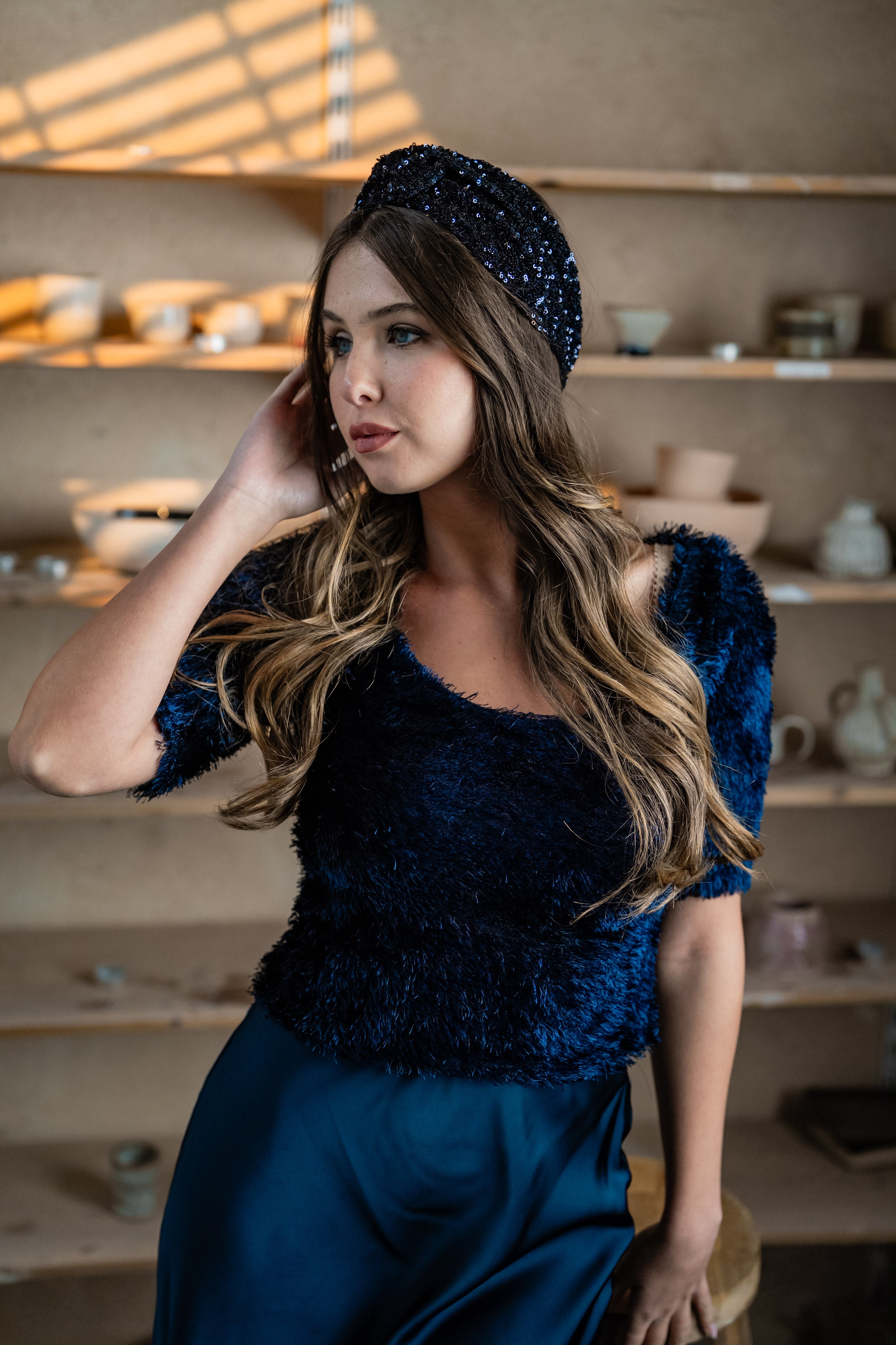 Zoe Blue Sequin Tie Headband