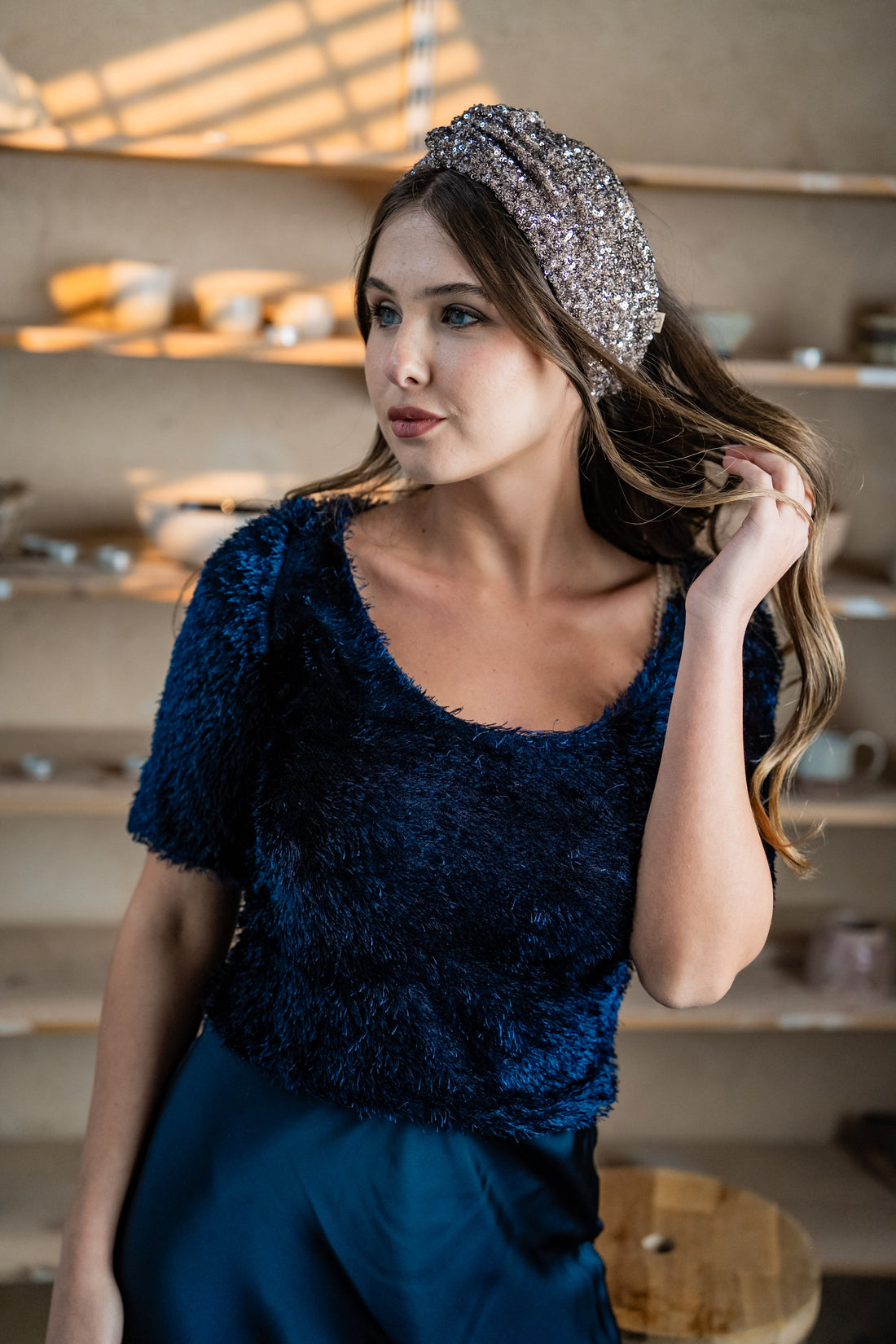 Zoe Silver-Lilac Sequin Tie Headband