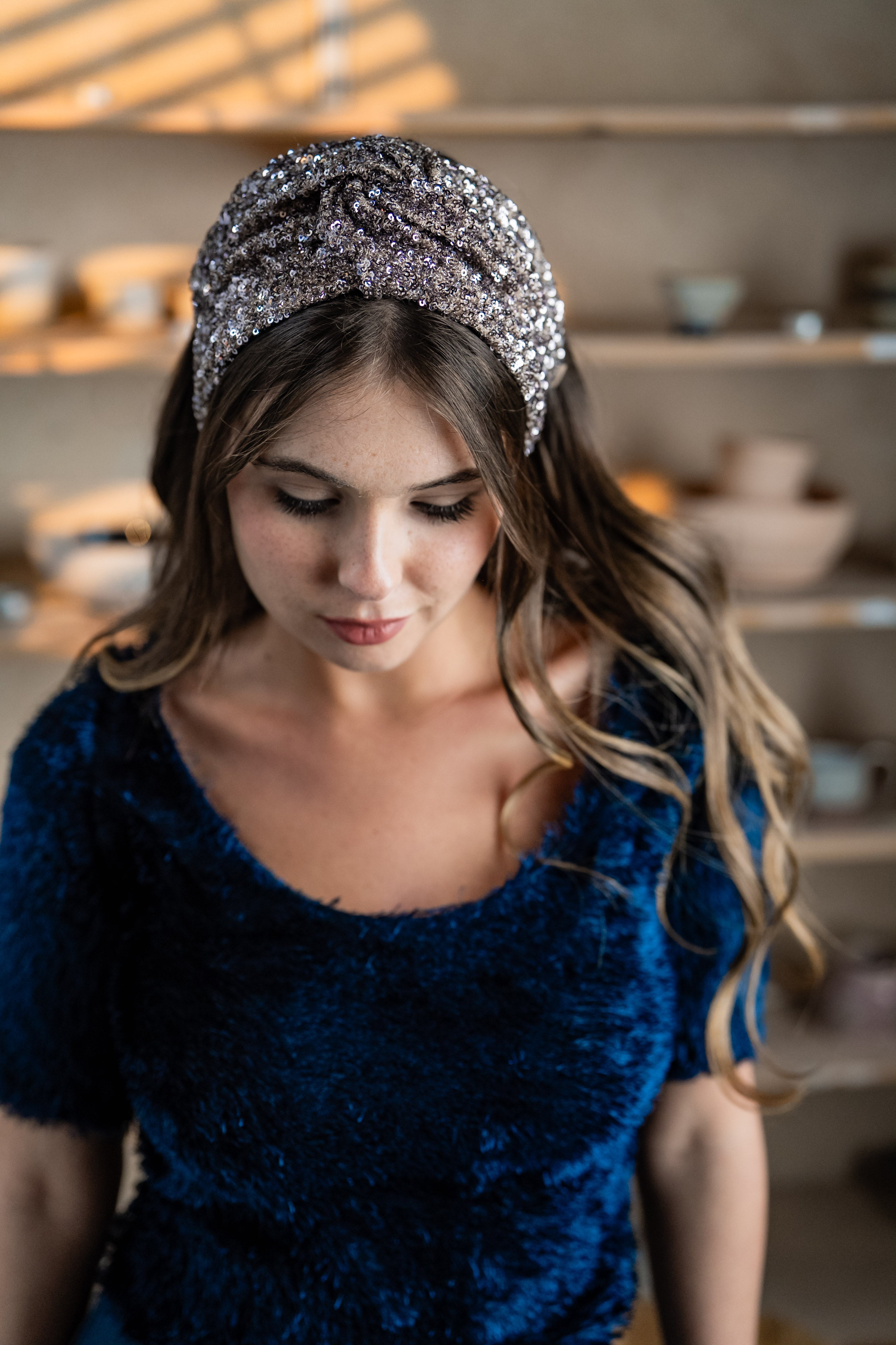 Zoe Silver-Lilac Sequin Tie Headband