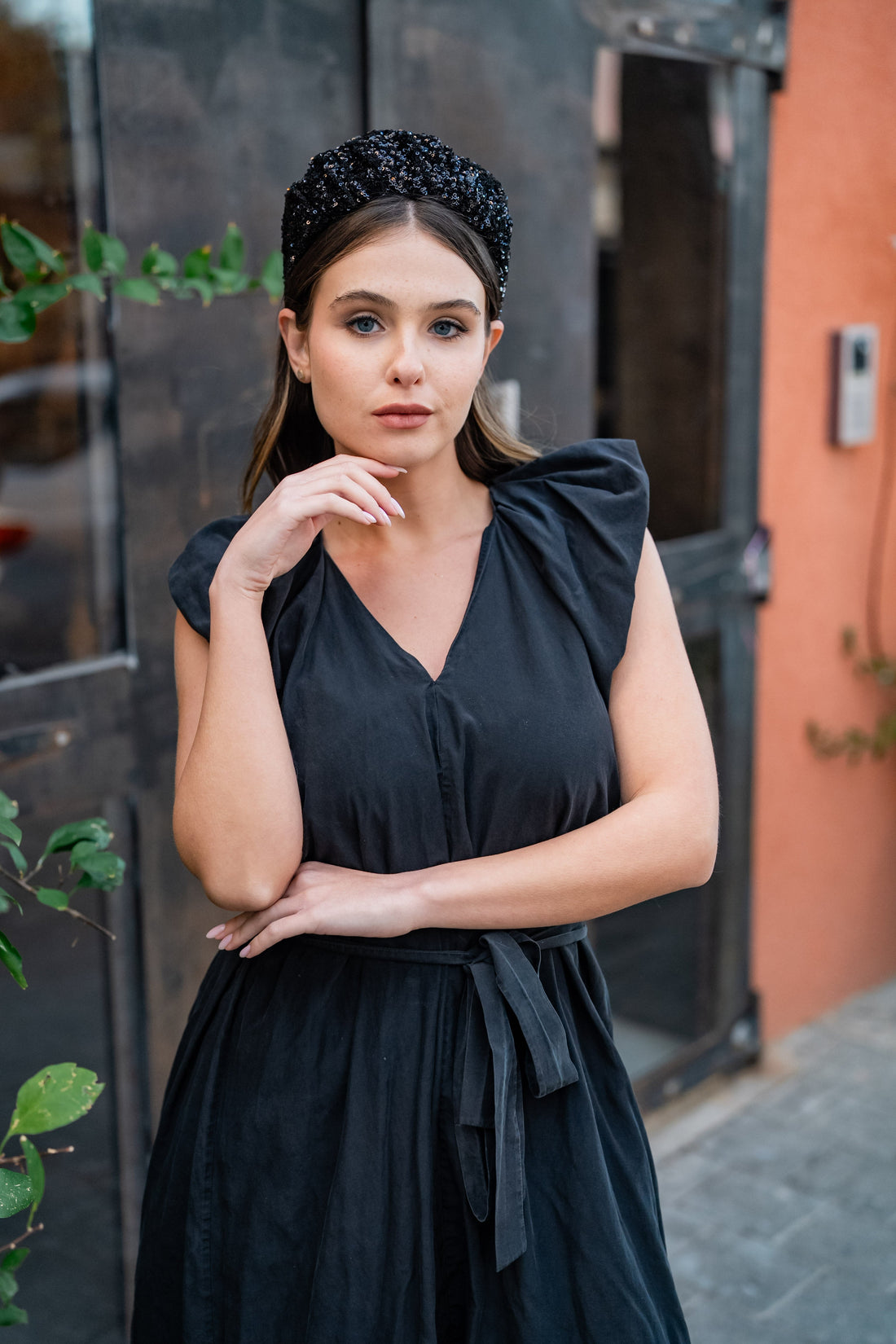 Cassia Wide Black Sequin Headband