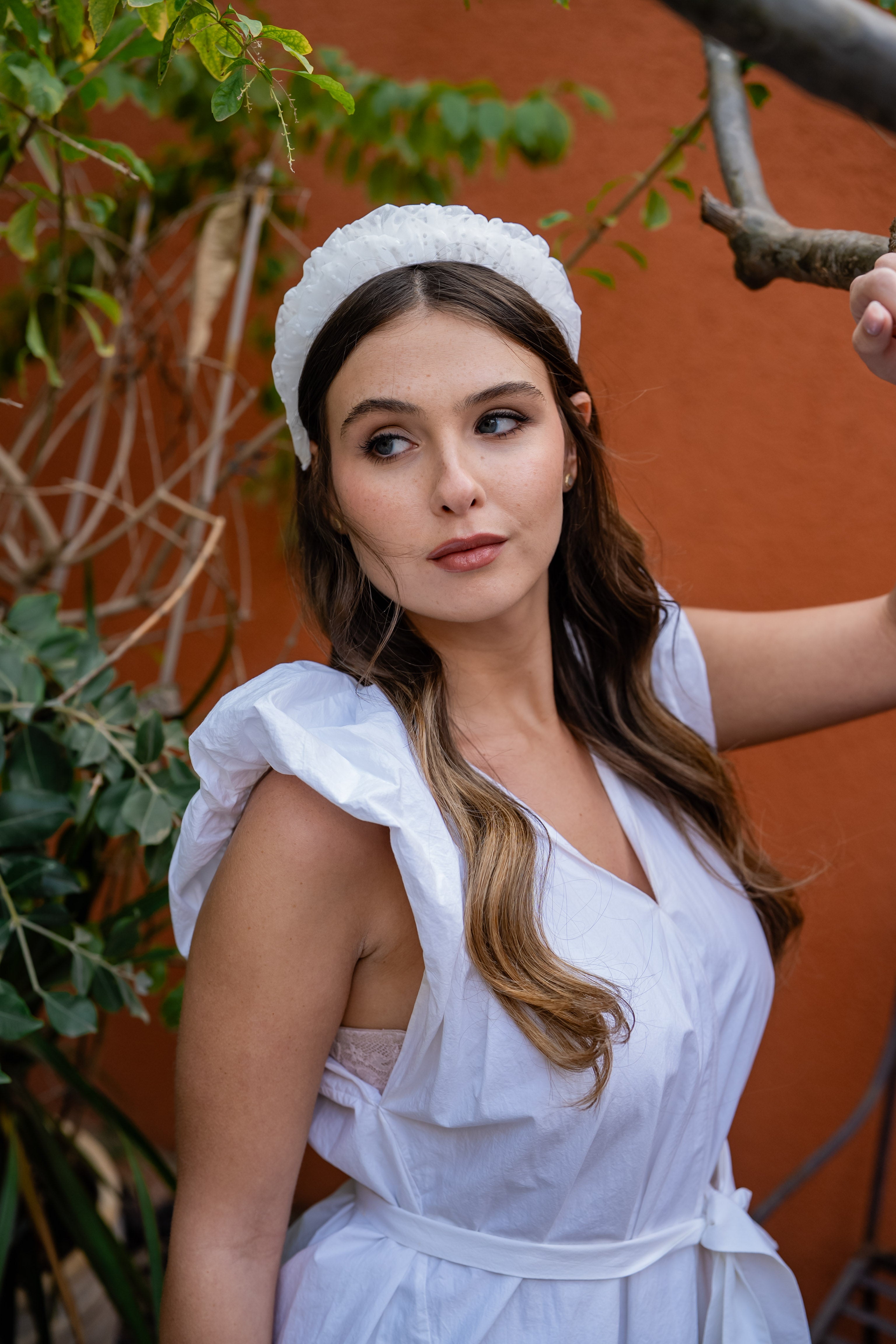 Renee Narrow White Polka Dot Headband