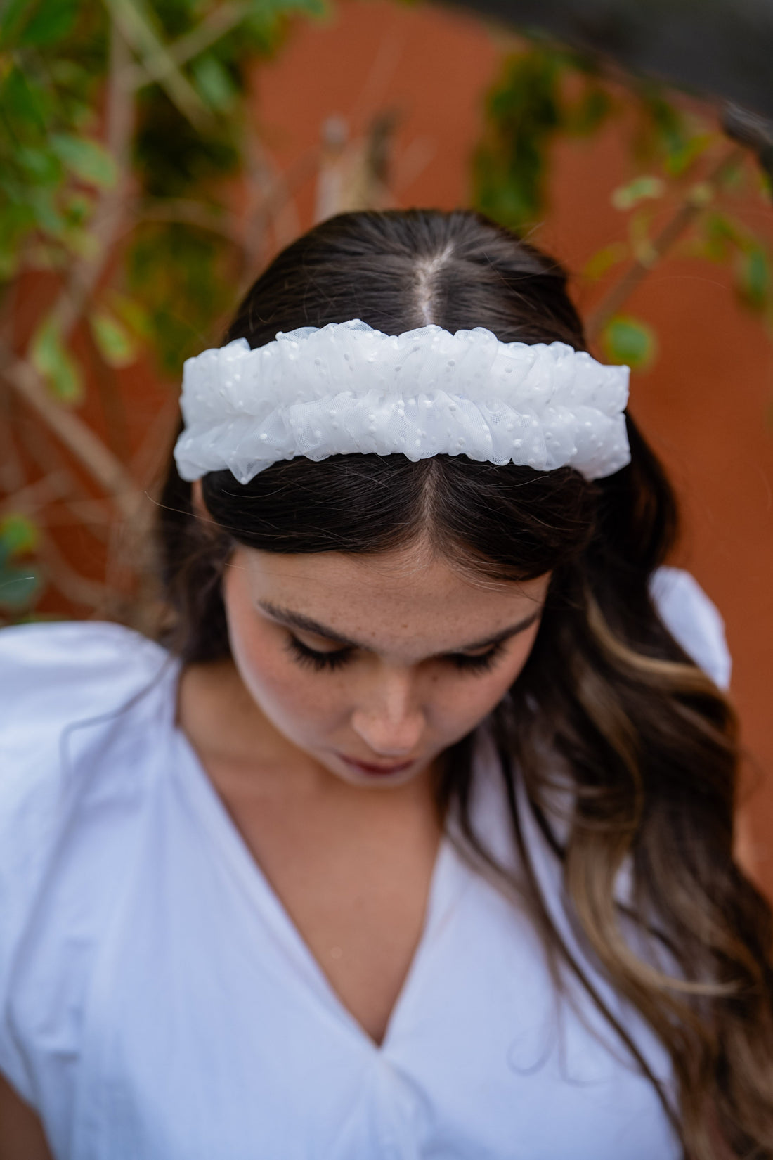 Renee Narrow White Polka Dot Headband