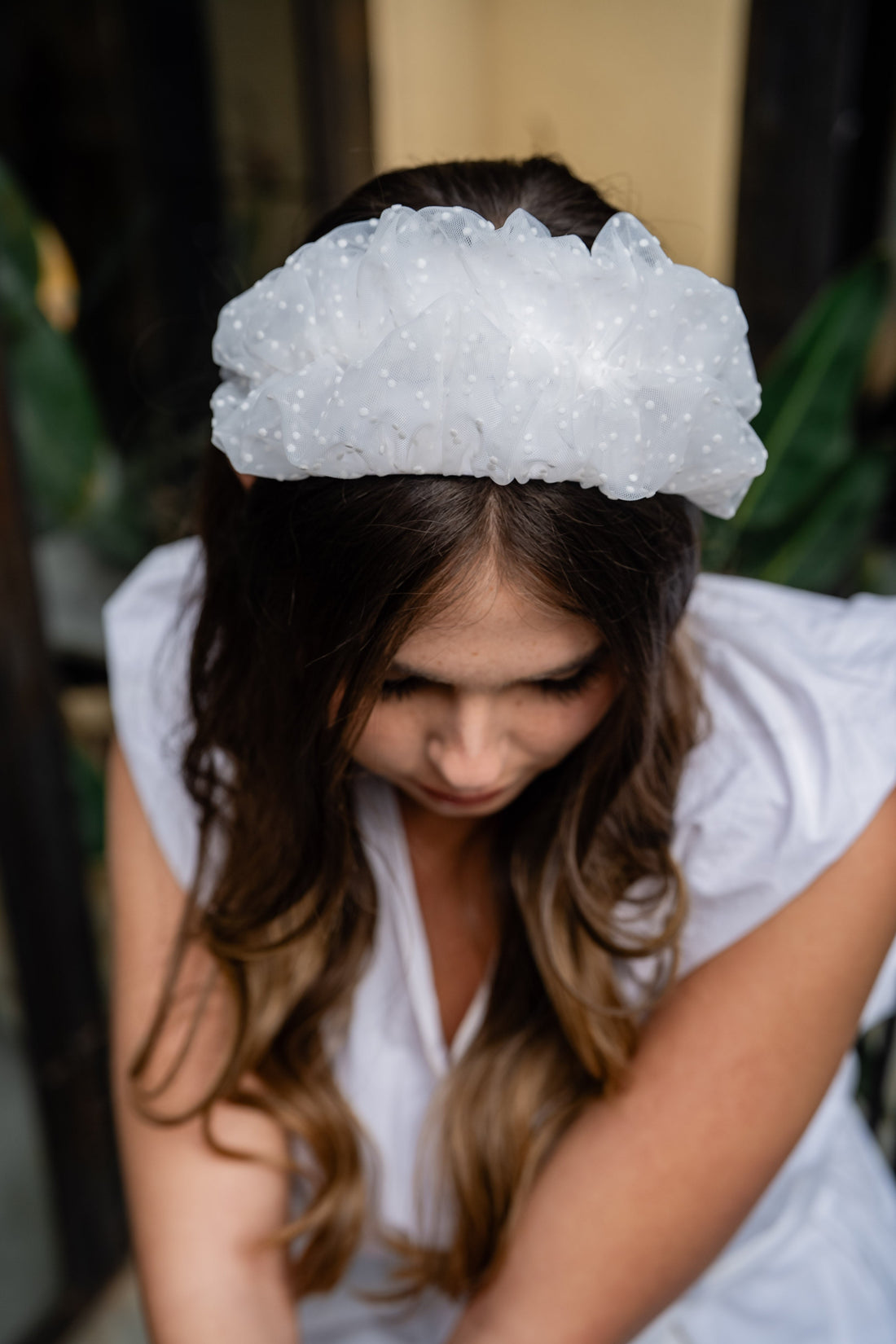 Renee Medium White Polka Dot Headband