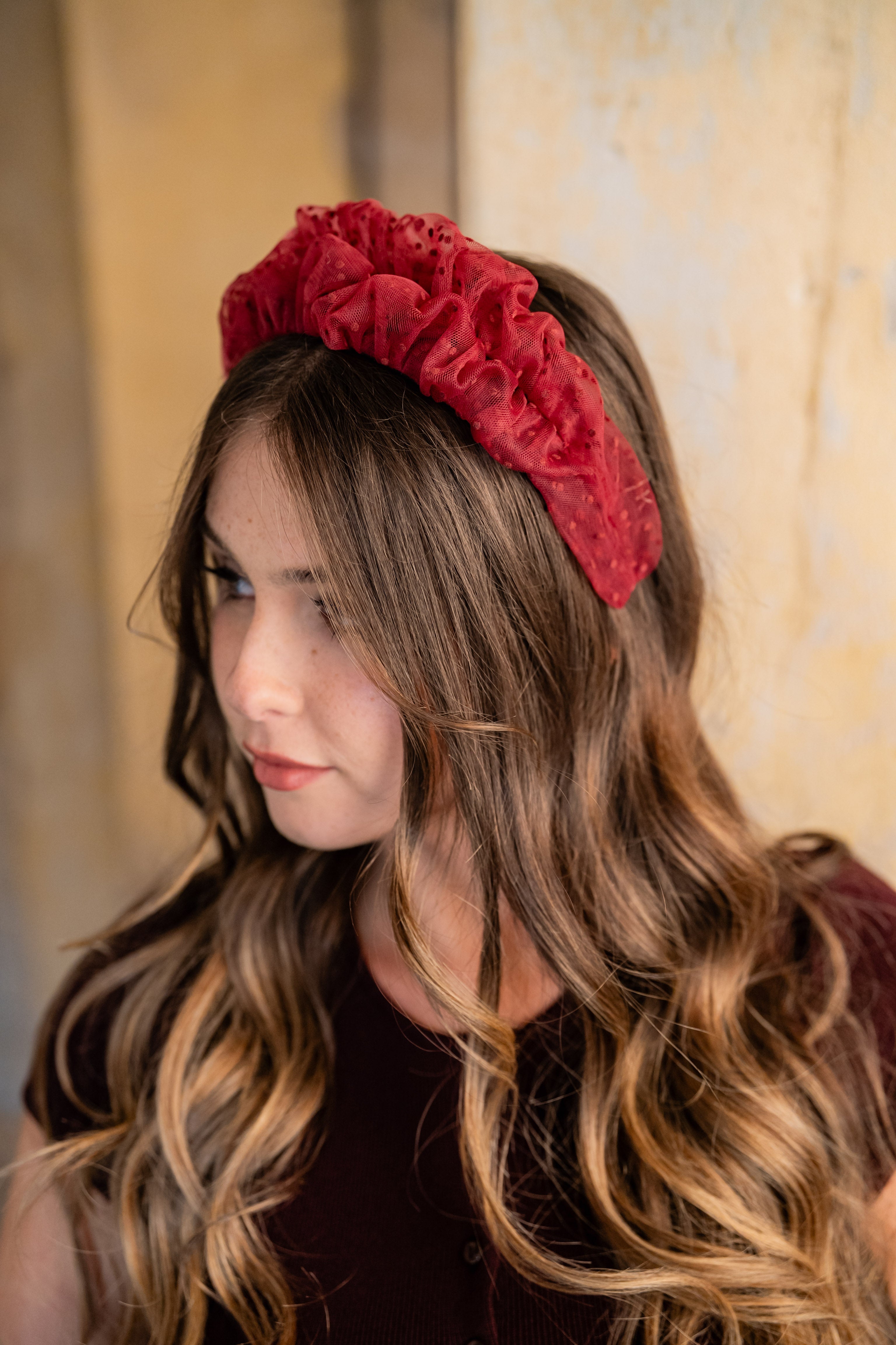 Renee Petite Burgundy Polka Dot Headband