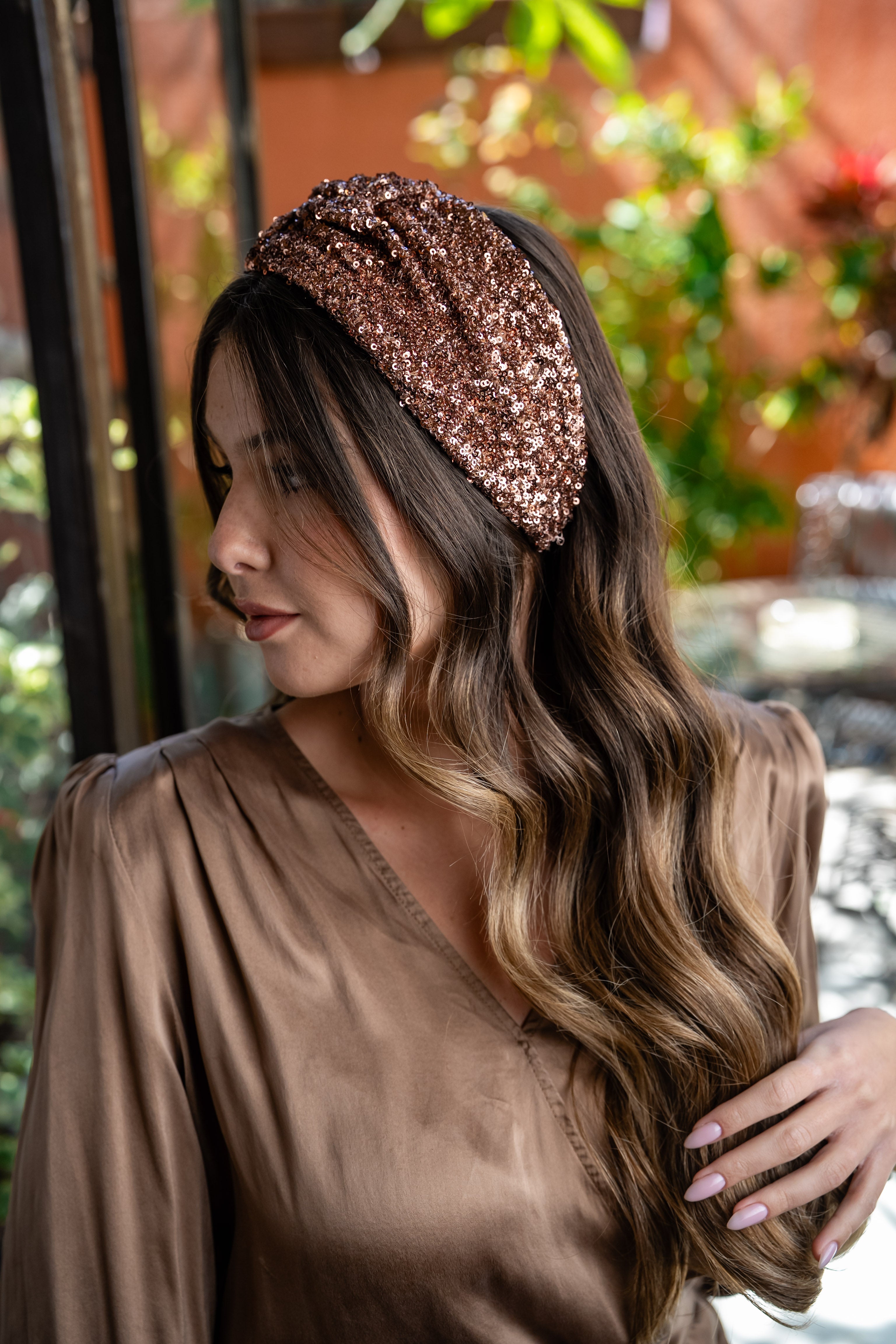 Zoe Copper Sequin Tie Headband