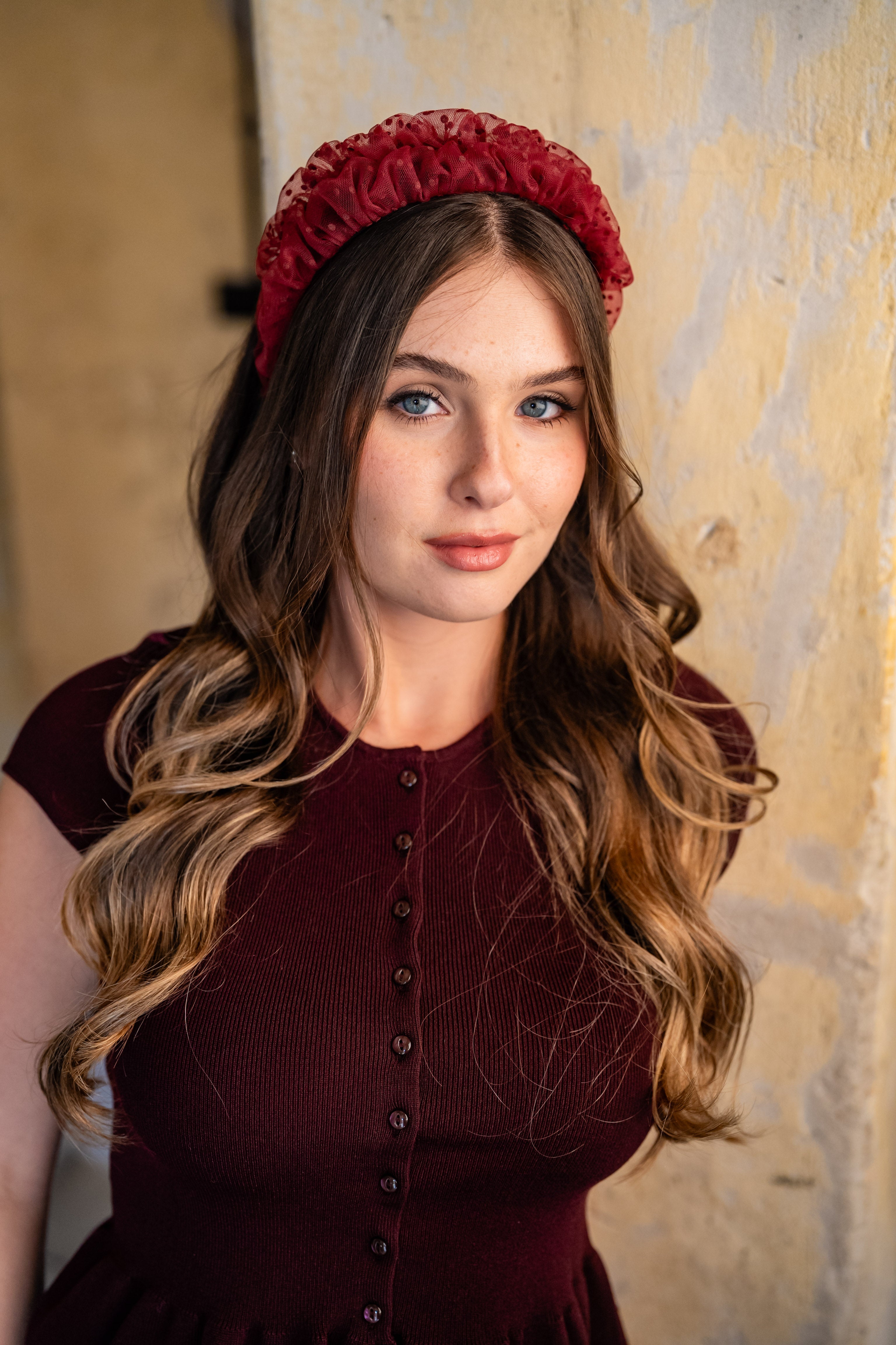 Renee Petite Burgundy Polka Dot Headband