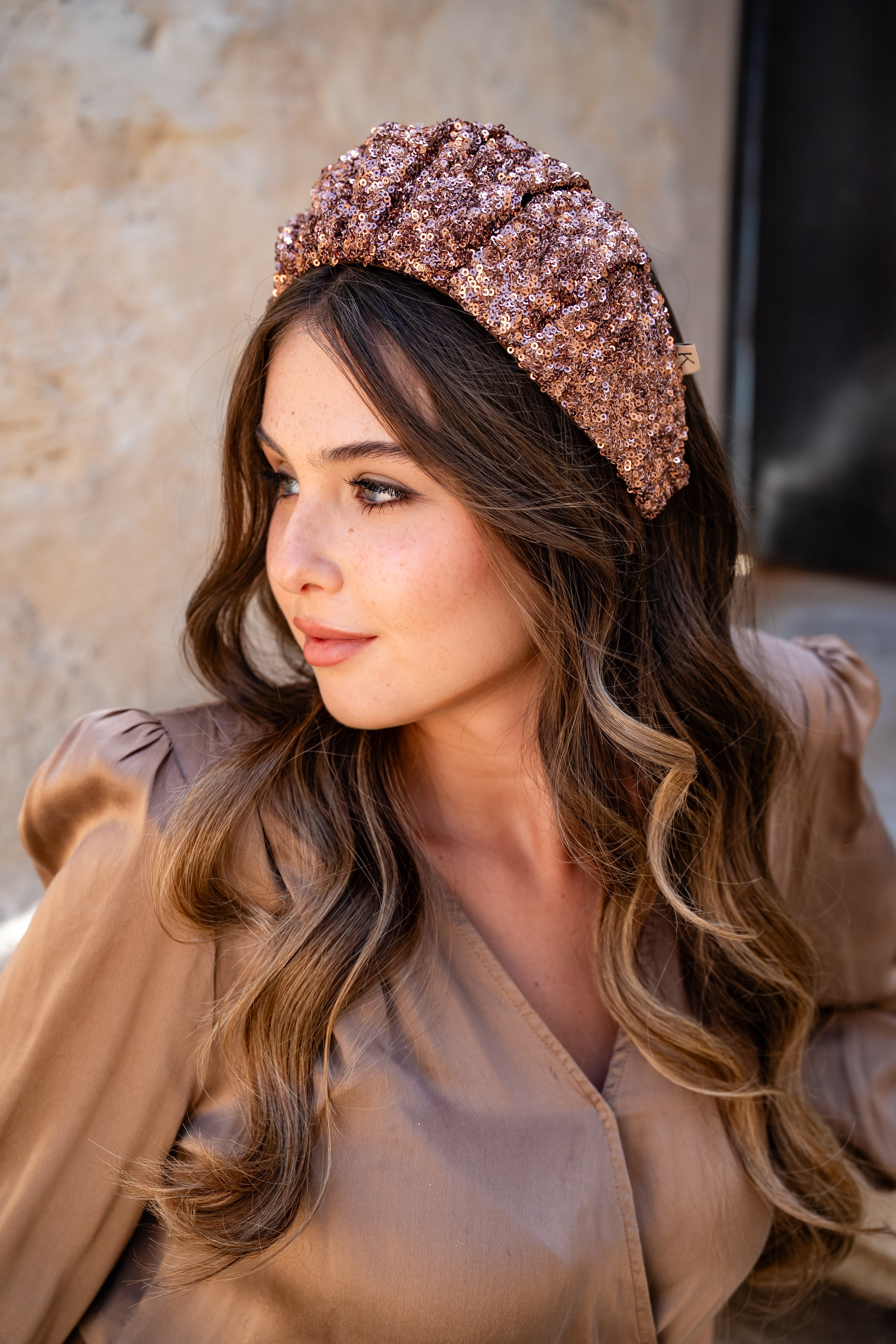 Cassia Wide Copper Sequin Headband