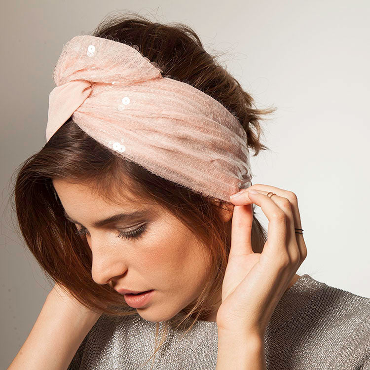 Velcro Lotus Headband, Pink & Nude Sparkles