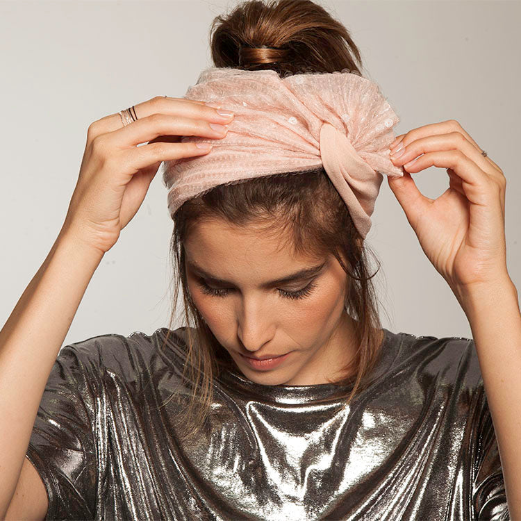 Wide Velcro Lotus Headband, Pink & Nude Sequins