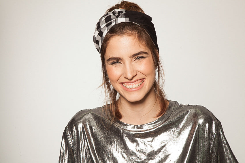 Velcro Twist Headband, Black & White Checkered