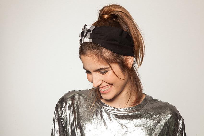 Velcro Twist Headband, Black & White Checkered