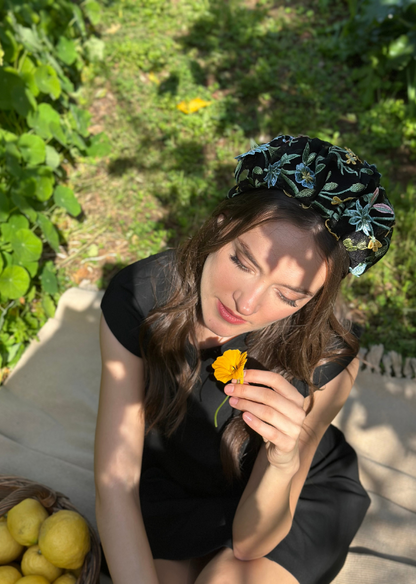Wide Viola Headband, Floral Black