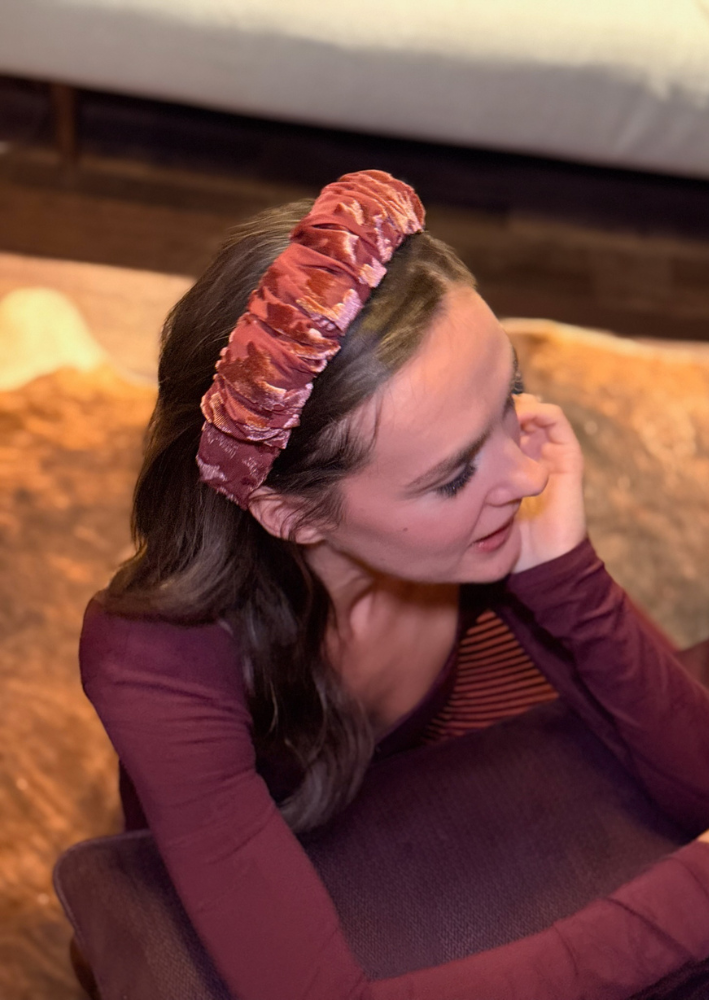 Viola Narrow Velvet Headband – Smoky Burgundy