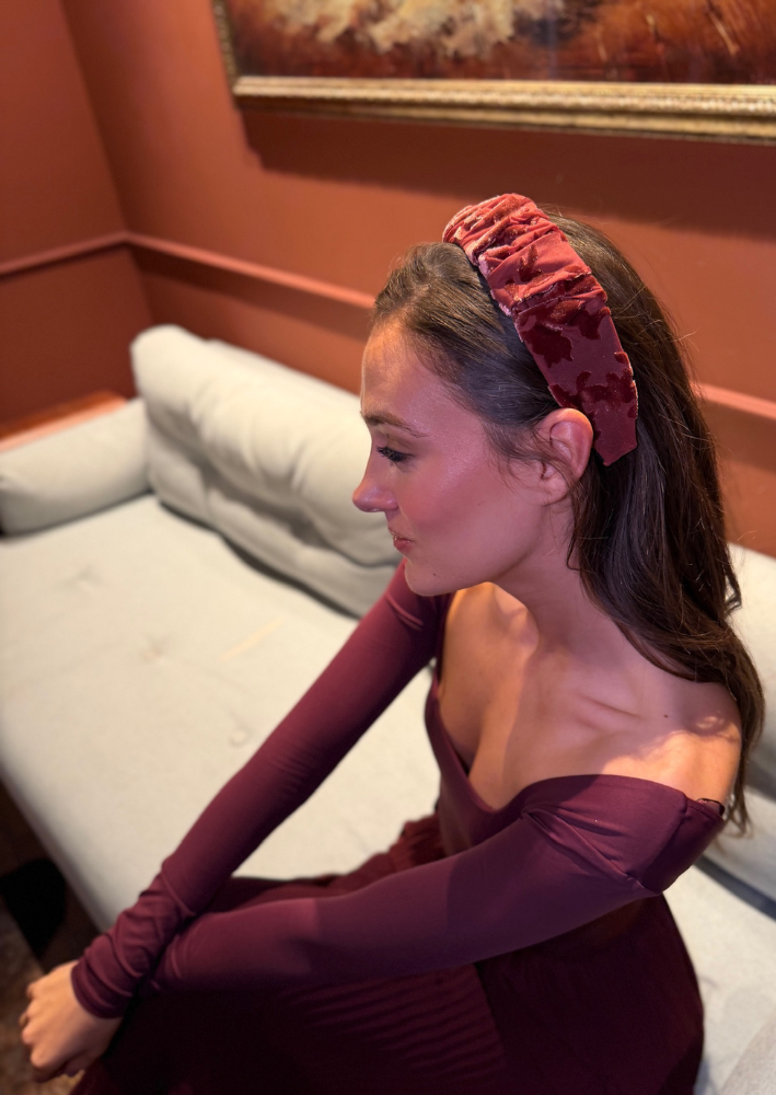 Viola Petite Velvet Headband – Smoky Burgundy