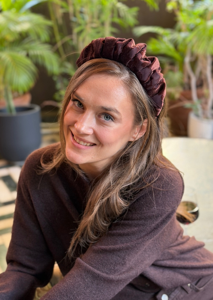 Viola Narrow Velvet Headband – Chocolate Brown