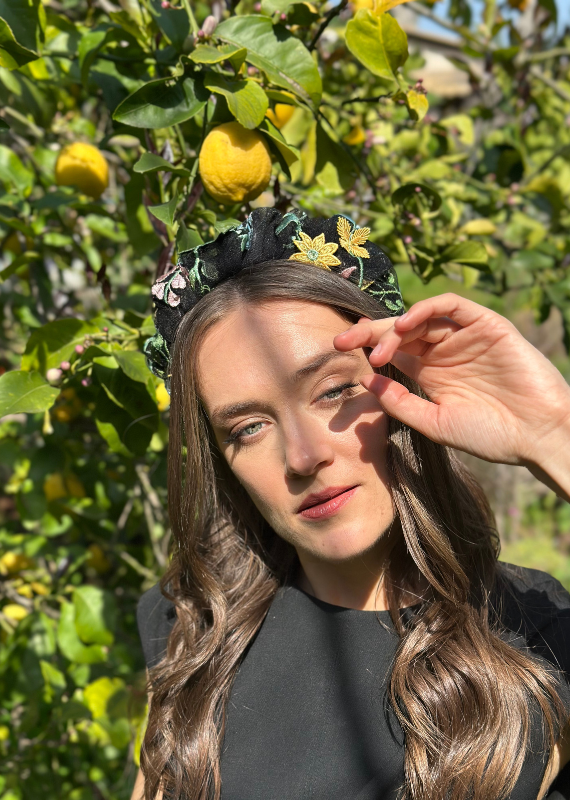 Viola Headband, Floral Black