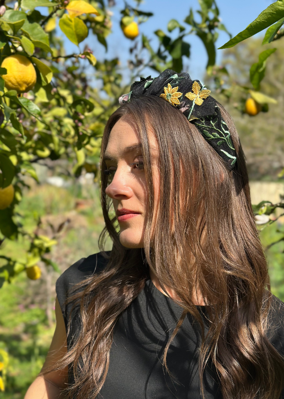 Viola Headband, Floral Black