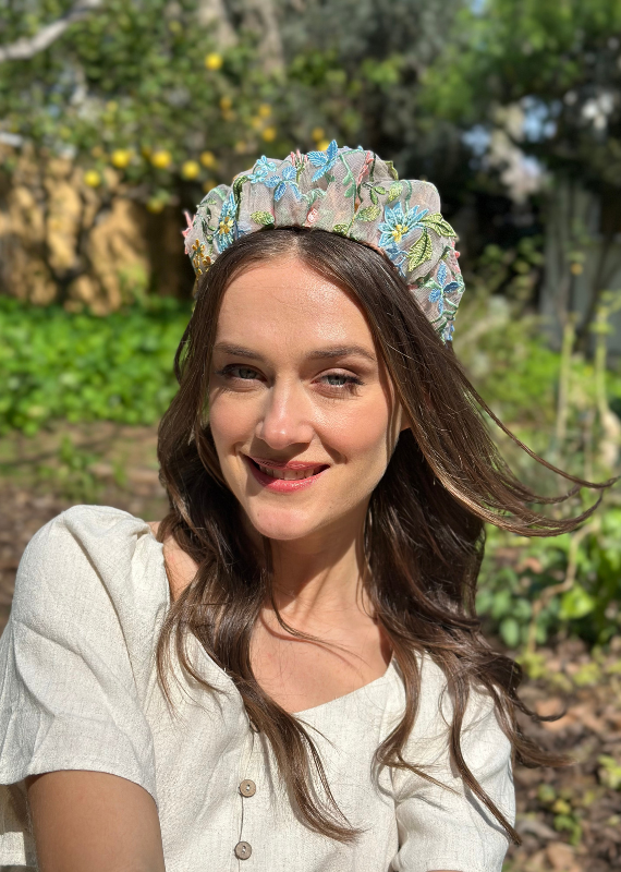 Medium Viola Headband, Floral Nude