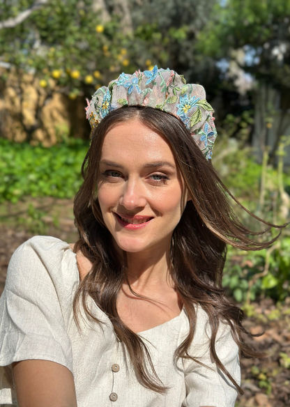 Medium Viola Headband, Floral Nude