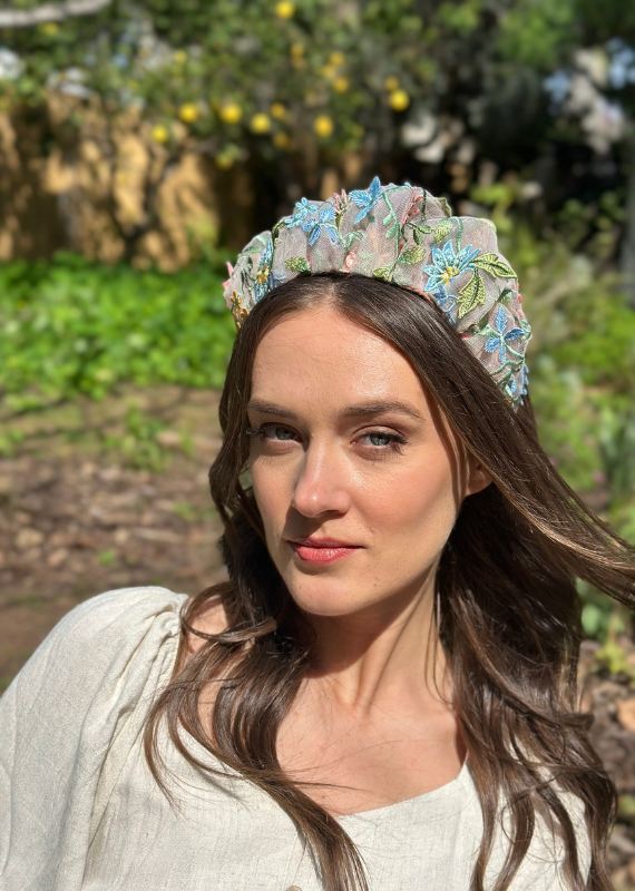 Medium Viola Headband, Floral Nude