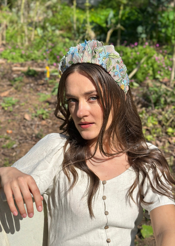 Medium Viola Headband, Floral Nude