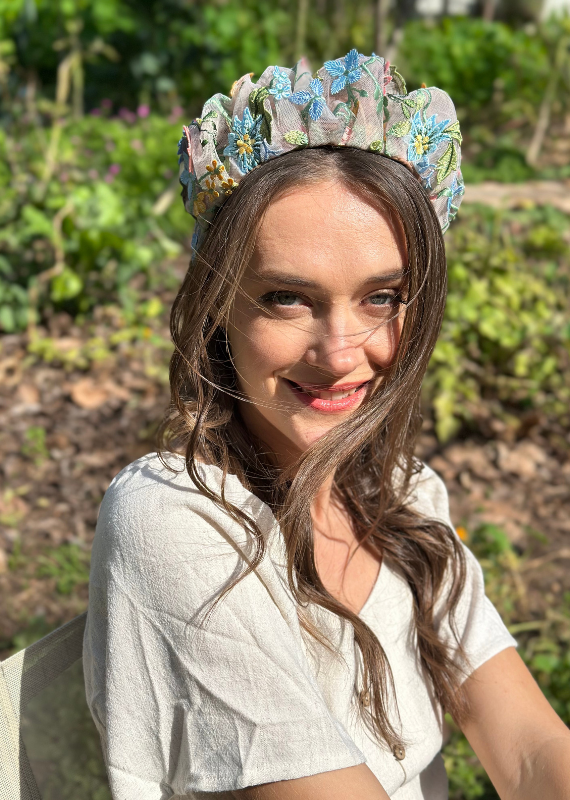 Medium Viola Headband, Floral Nude