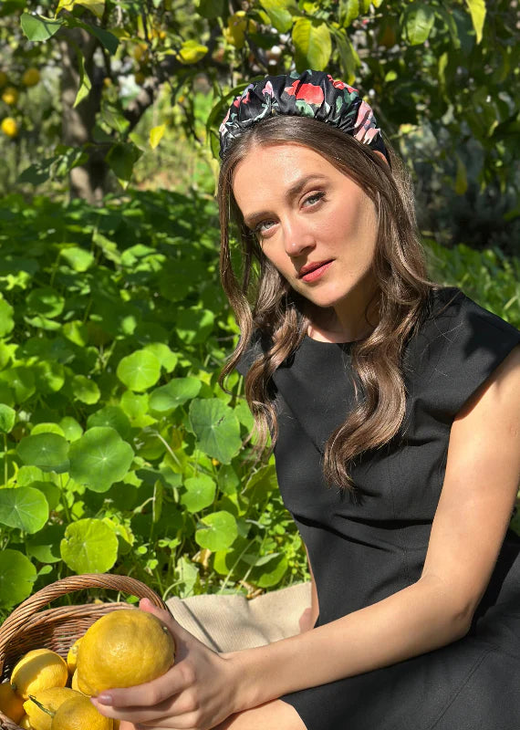 Medium Mila Headband,Black Floral