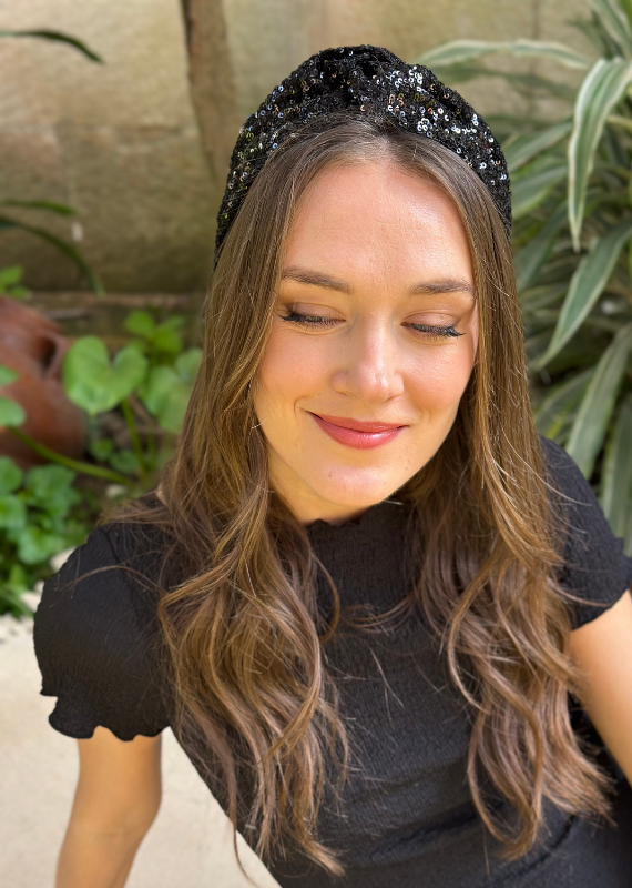 Zoe Headband, Black Sequins