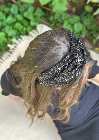 Zoe Headband, Black Sequins